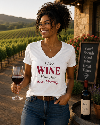 I like wine more than meetings  Cotton Tee
