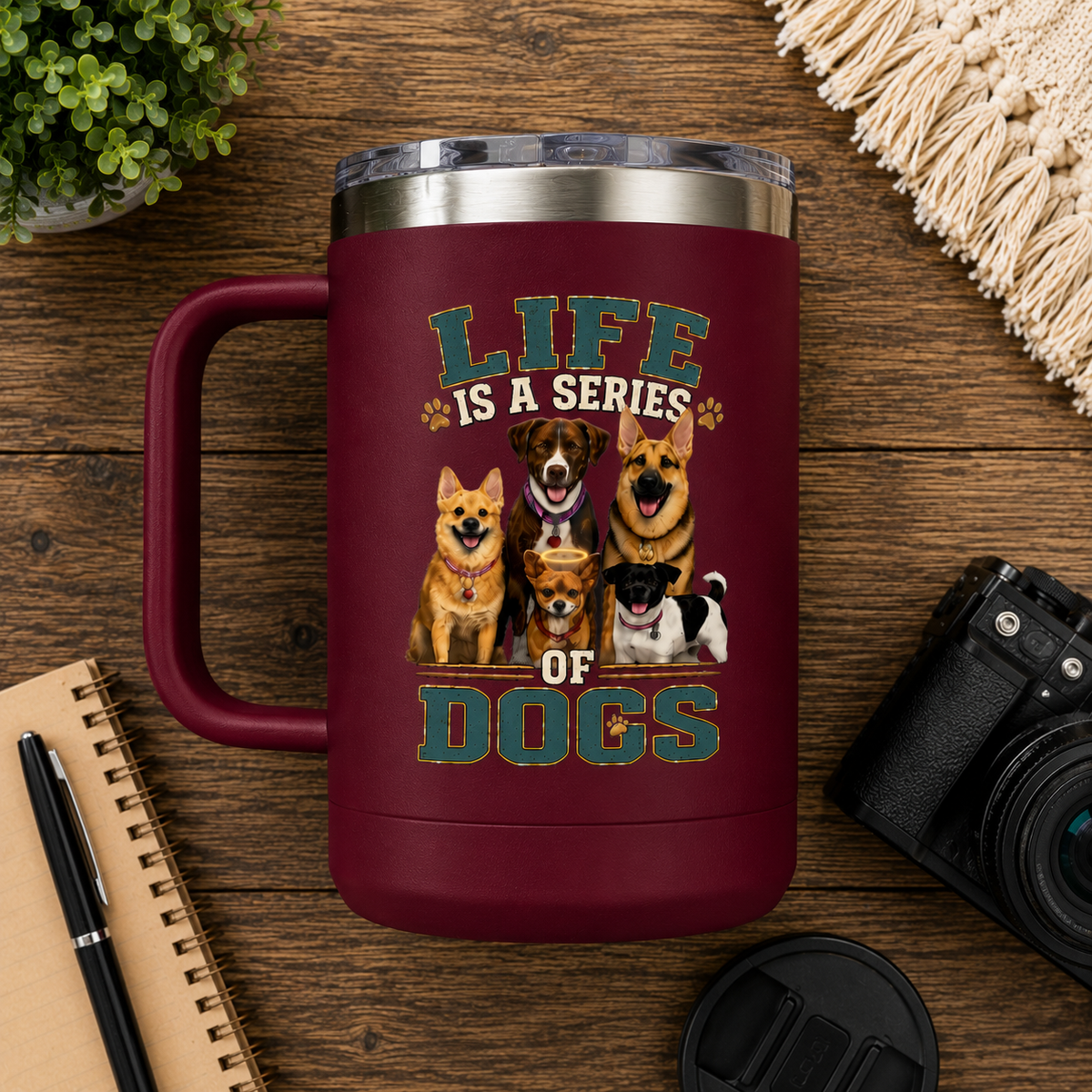 Life is a Series of Dogs 15oz Insulated Coffee Tumbler Mug