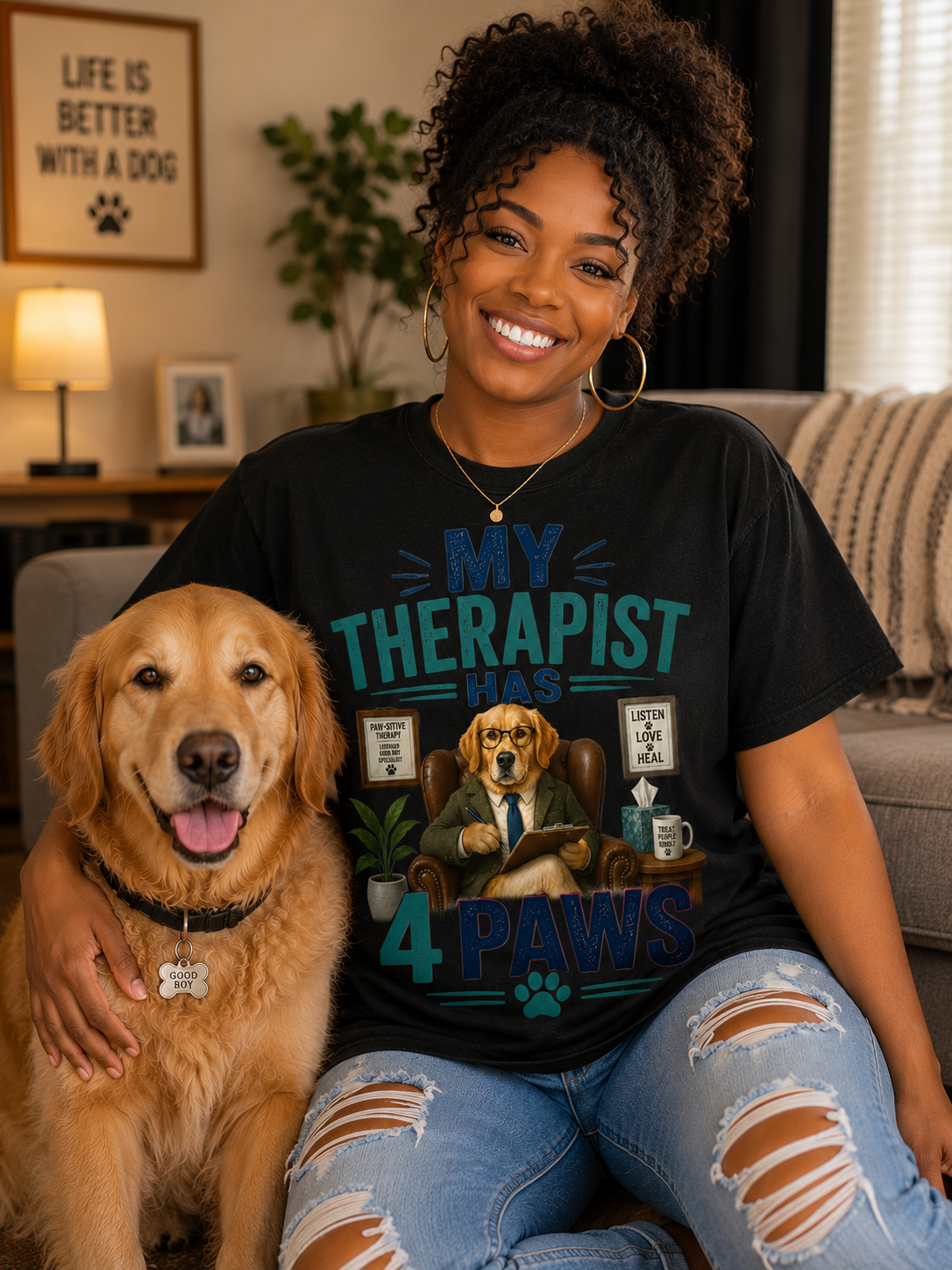 My Therapist Has 4 Paws Message Tee