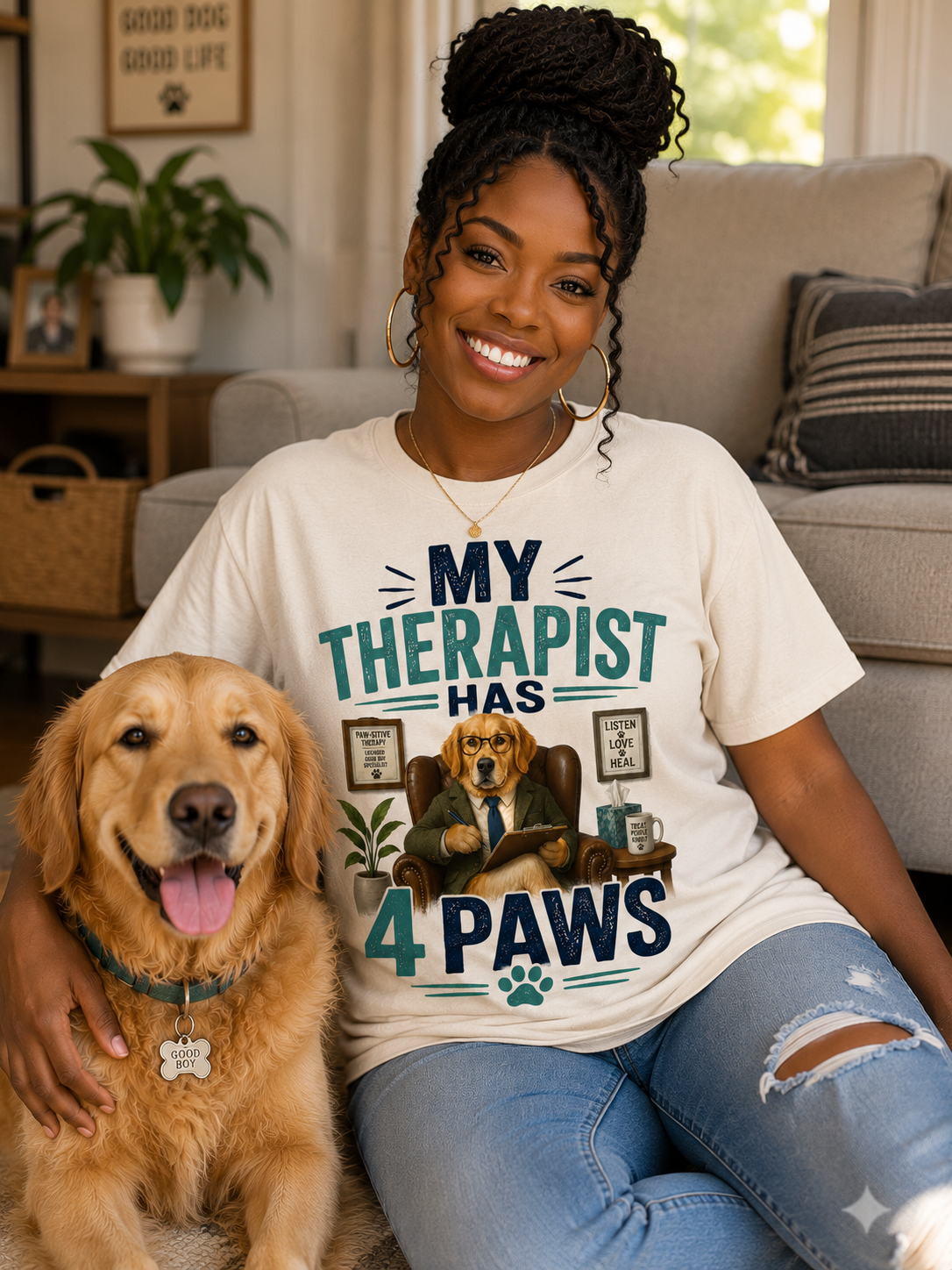 My Therapist Has 4 Paws Message Tee