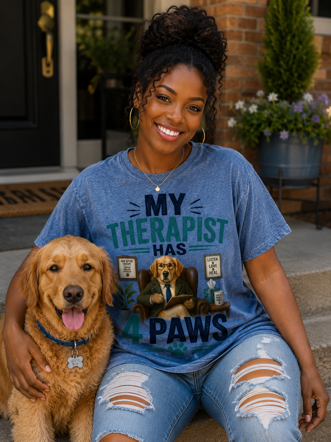 My Therapist Has 4 Paws Message Tee