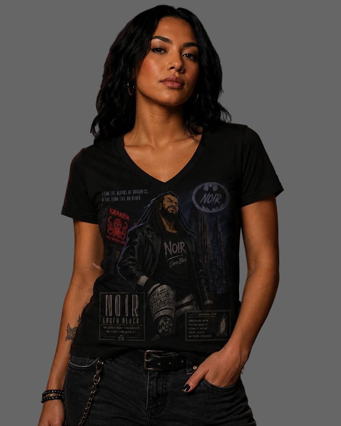 EB Noir V-Neck  Cotton Tee