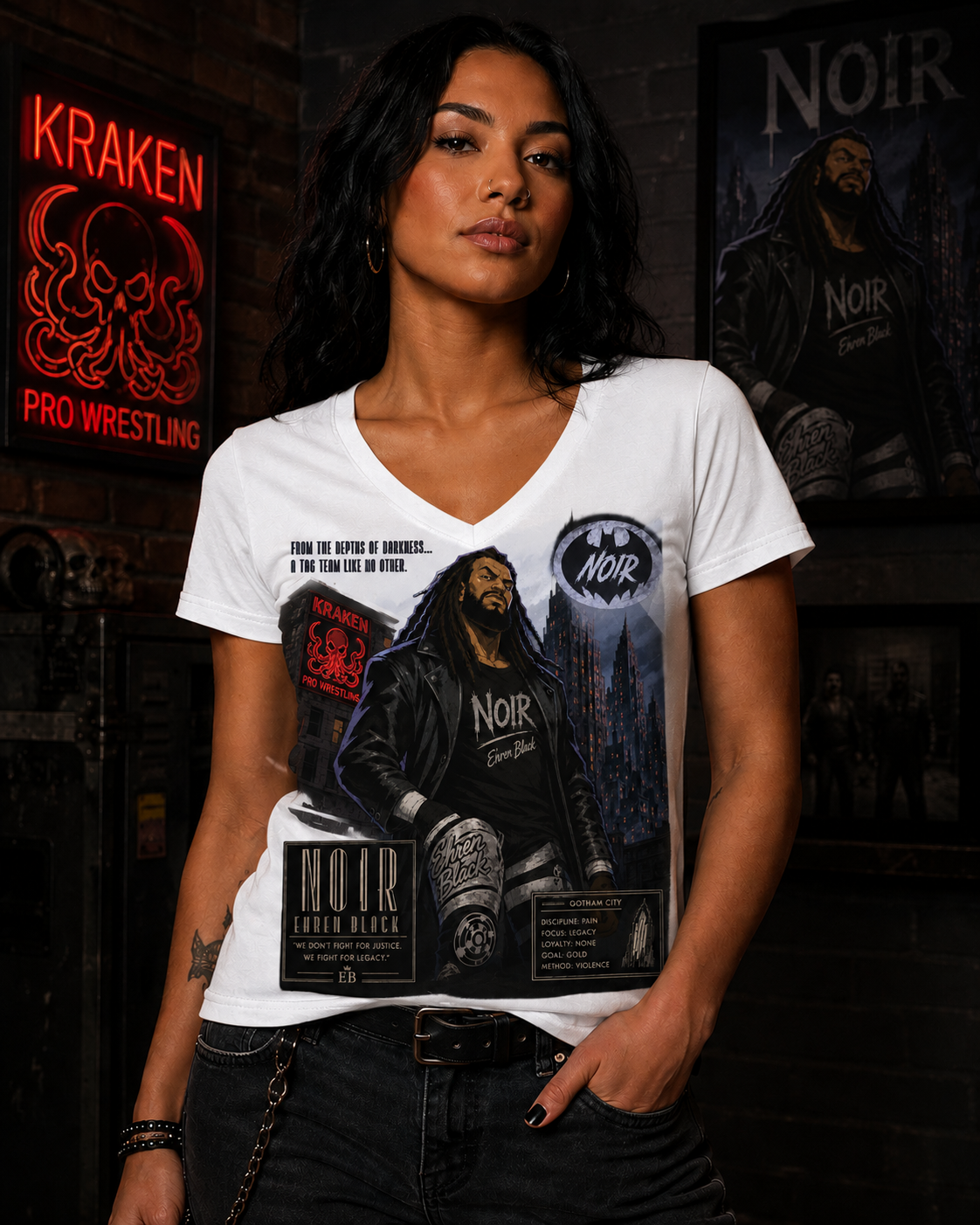 EB Noir V-Neck  Cotton Tee