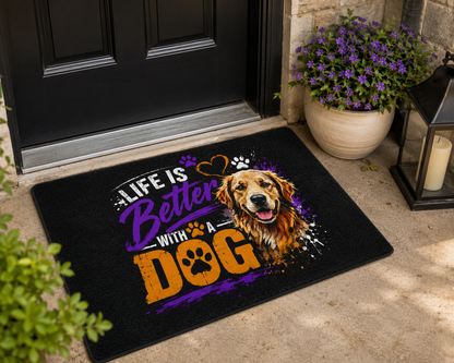 "Life Is Better With a Dog" Polyester Welcome Mat