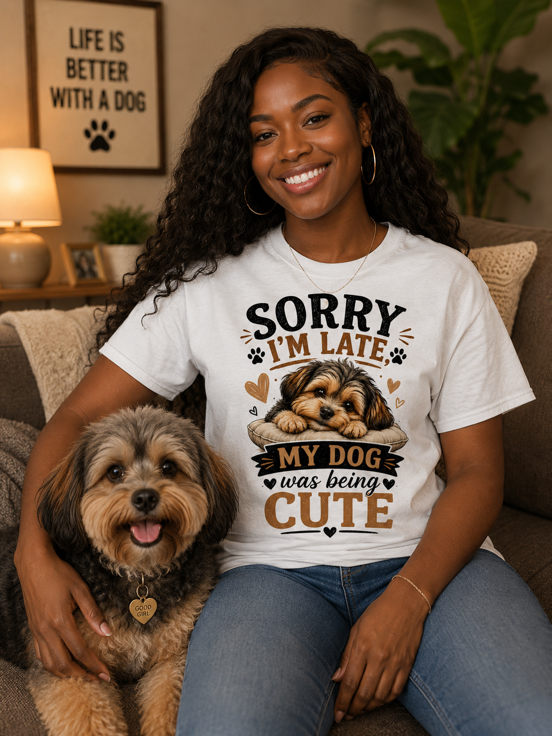 Sorry I'm Late My Dog Was Being Cute Message Tee