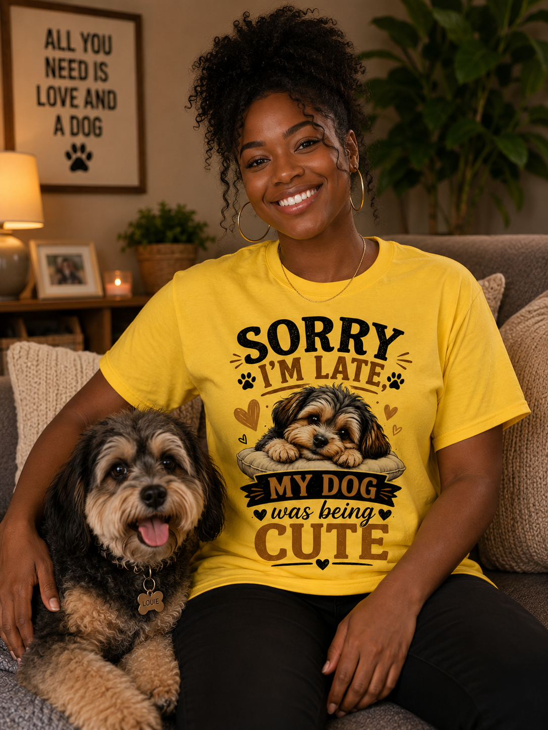Sorry I'm Late My Dog Was Being Cute Message Tee