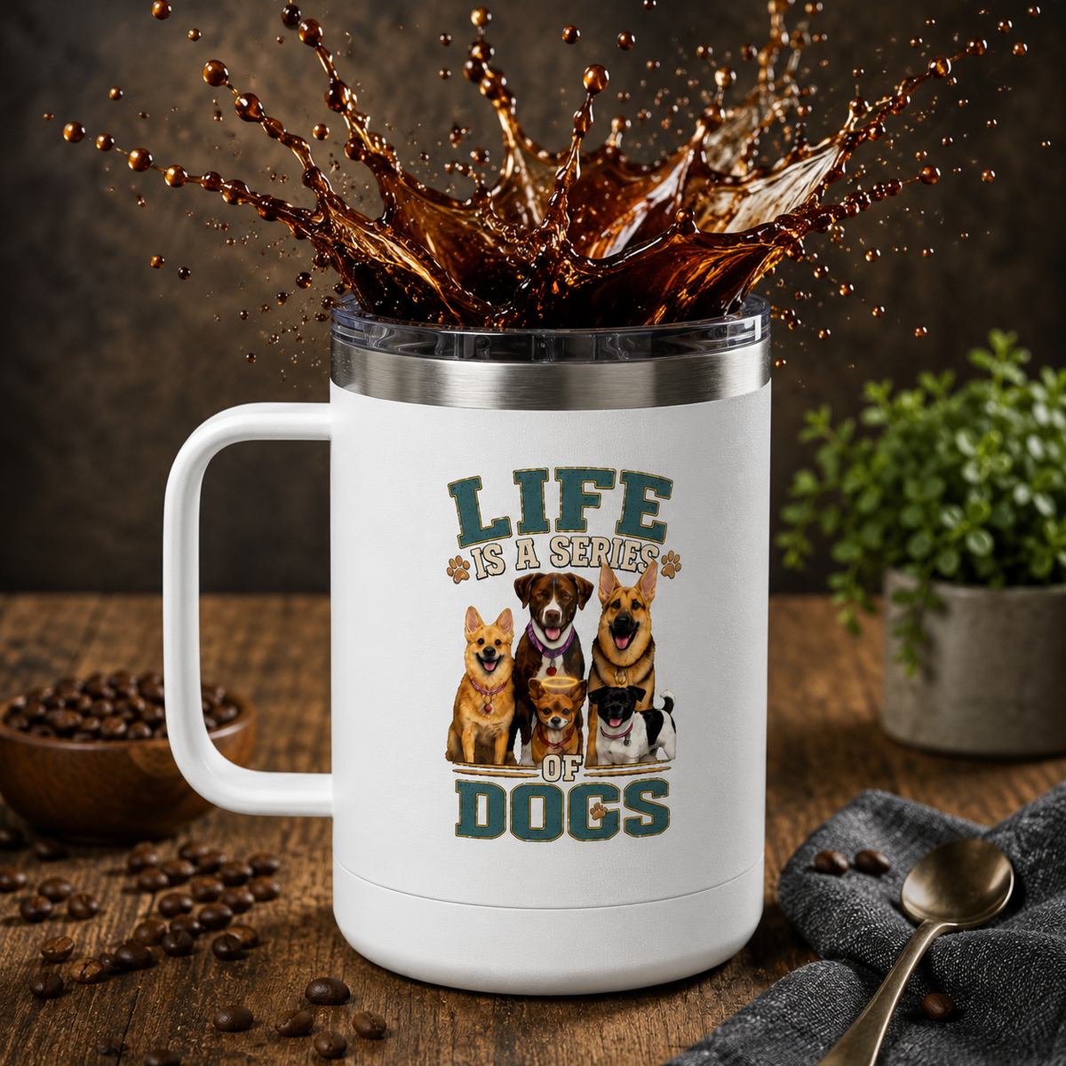 Life is a Series of Dogs 15oz Insulated Coffee Tumbler Mug