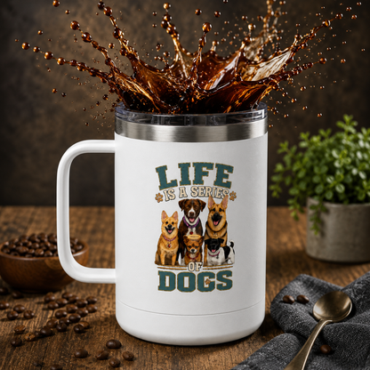 Life is a Series of Dogs 15oz Insulated Coffee Tumbler Mug