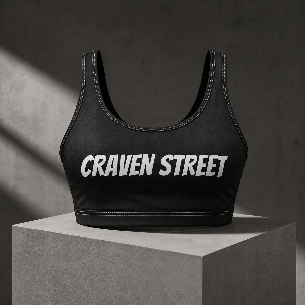 Craven Street Black Crop Sports Bra — Bold Logo Activewear