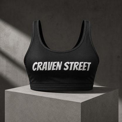 Craven Street Black Crop Sports Bra — Bold Logo Activewear