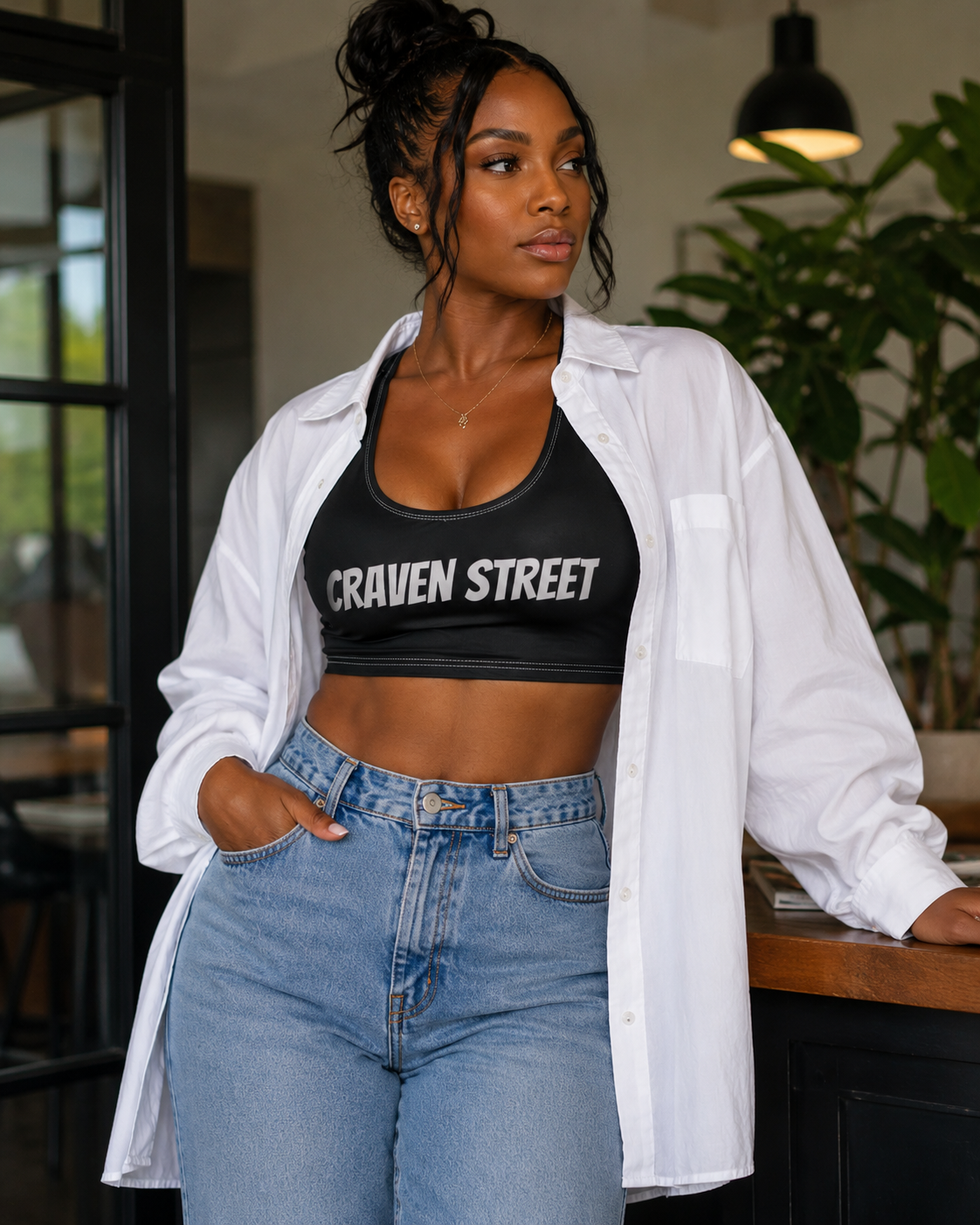 Craven Street Black Crop Sports Bra — Bold Logo Activewear