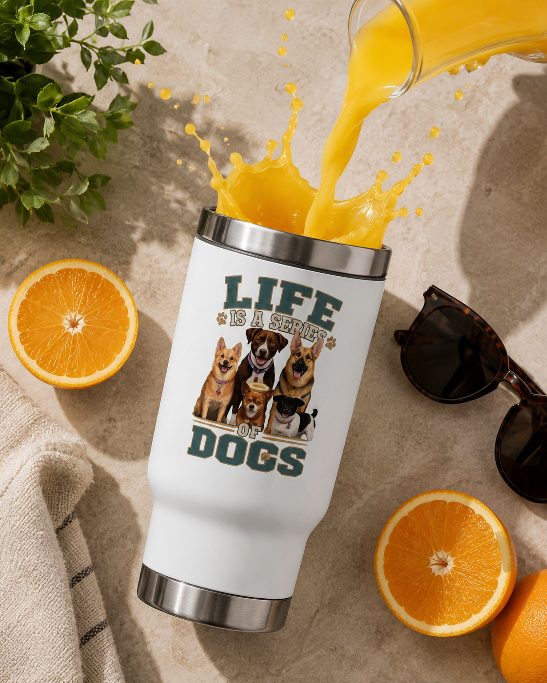 Life is a Series of Dogs Stainless Steel Travel Mug with Handle, 14oz